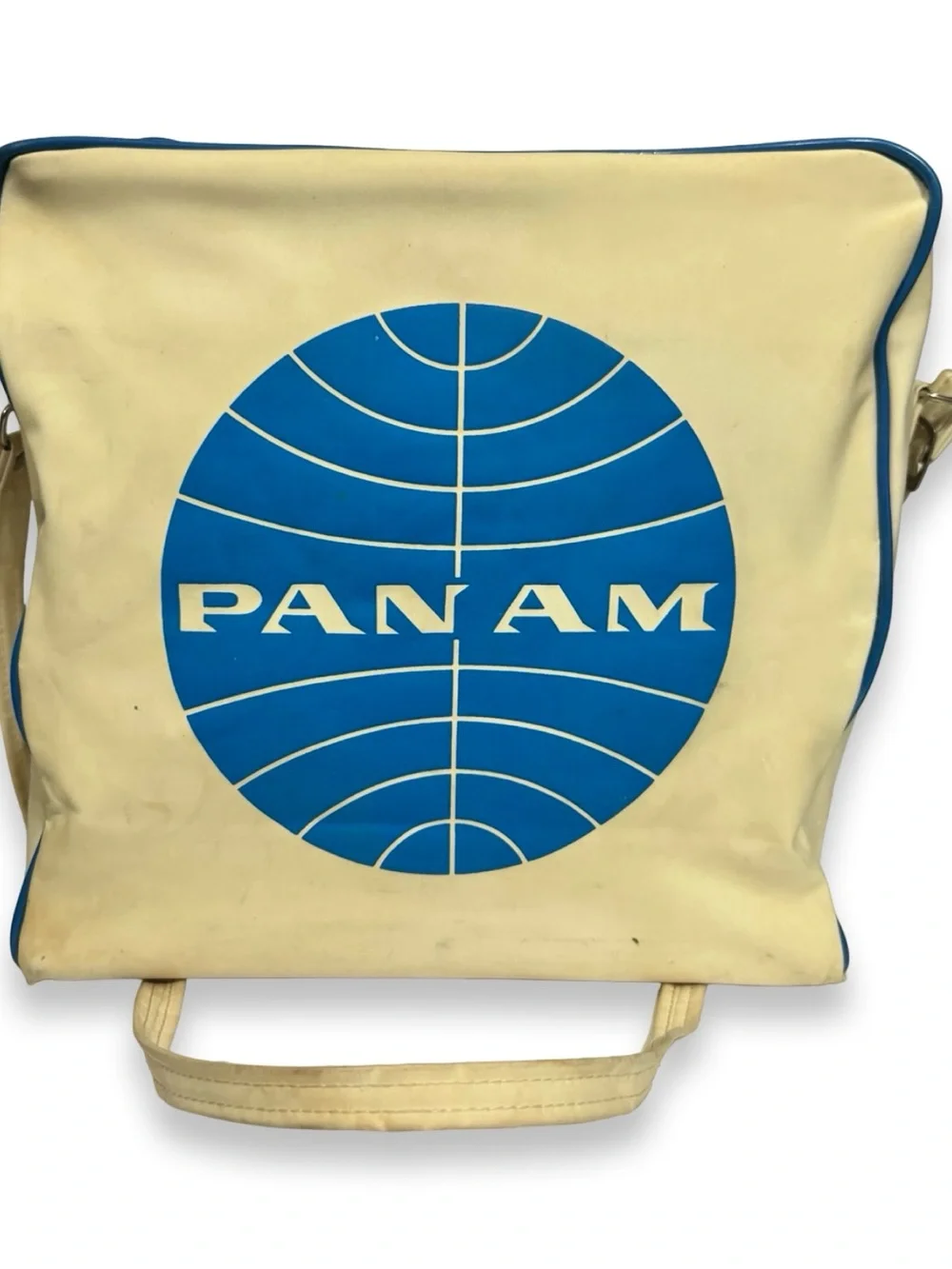 Vintage 1960s Pan Am Airlines Flight Bag White Blue Globe Logo Shoulder Travel